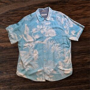 Tommy Bahama‎ Light Blue Tropical Print Men's Rayon Button Down Shirt Sz XL/TG